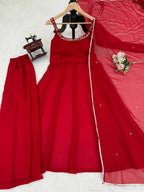 Red Shine: Premium Mirror Work Palazzo Set
