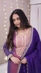 Glam Ethnic Edit: Printed Chinon Outfit with Embroidery & Designer Dupatta