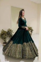 Premium Velvet Anarkali Outfit with Sequence Work & Elastic Pant