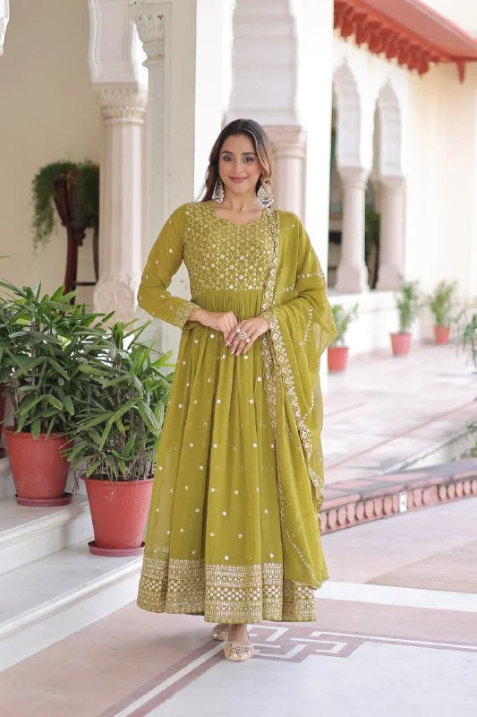 Faux Georgette Designer Gown With Sequence & Zari Embroidery