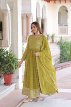 Faux Georgette Designer Gown With Sequence & Zari Embroidery