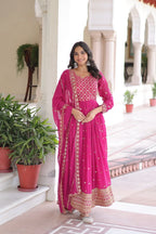 Heavy Sequence & Zari Embroidery Gown With Full Sleeves & Designer Dupatta