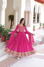 Heavy Sequence & Zari Embroidery Gown With Full Sleeves & Designer Dupatta