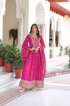 Heavy Sequence & Zari Embroidery Gown With Full Sleeves & Designer Dupatta