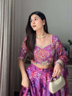 Elegant Printed Georgette Lehenga Set with Sequence & Real Mirror Work