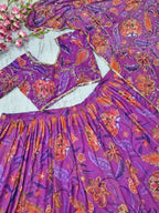 Elegant Printed Georgette Lehenga Set with Sequence & Real Mirror Work