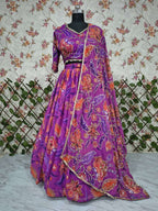 Elegant Printed Georgette Lehenga Set with Sequence & Real Mirror Work