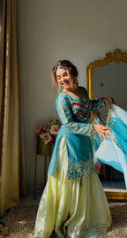 Festive Royalty: Fendy & Crepe Palazzo Set with Intricate Embroidery & Organza Dupatta