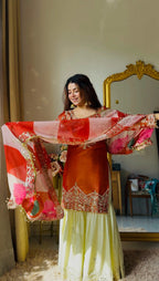 Wedding Ready Glam: Heavy Sequence Work Top Palazzo Set with Designer Dupatta