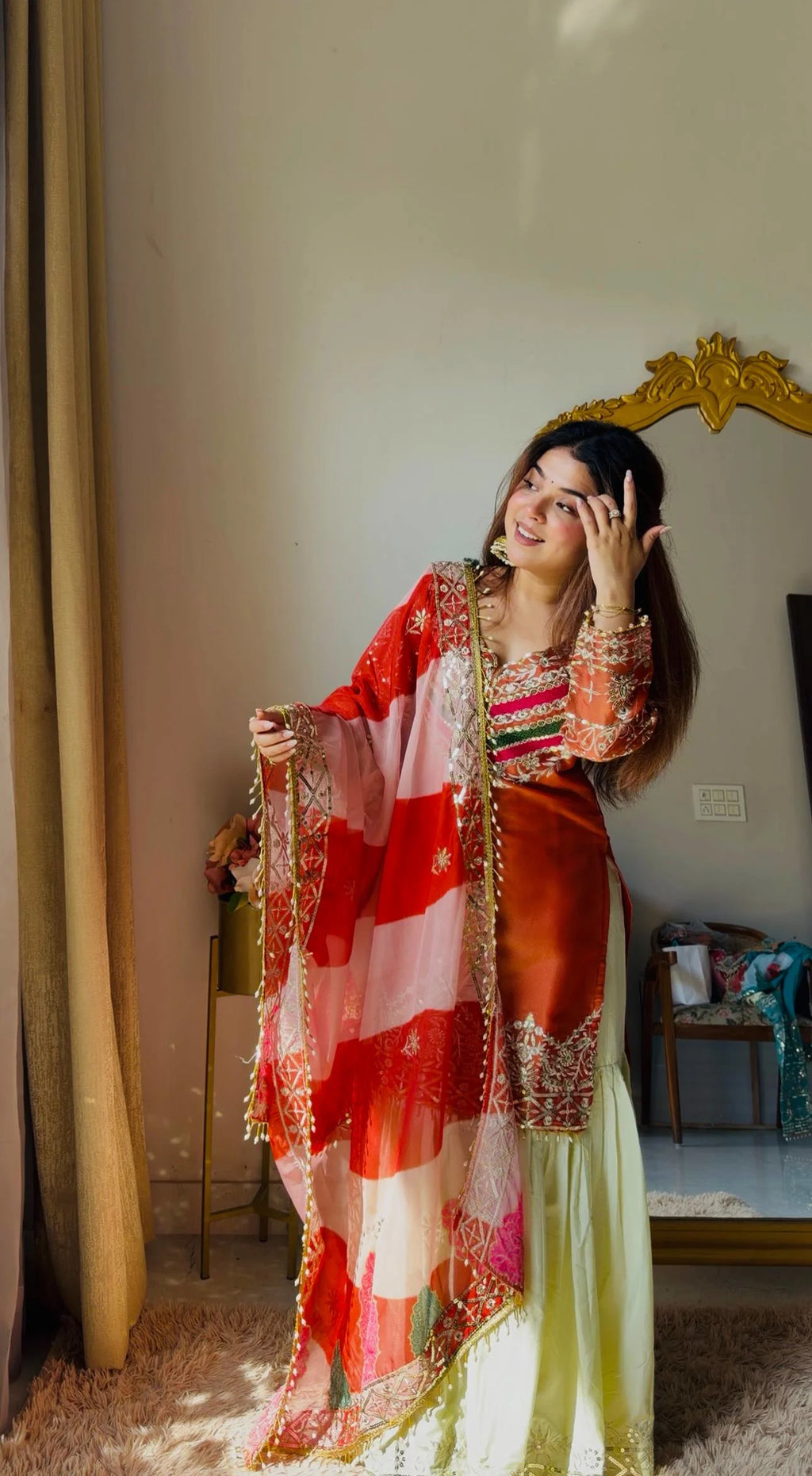 Wedding Ready Glam: Heavy Sequence Work Top Palazzo Set with Designer Dupatta