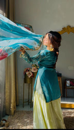 Festive Royalty: Fendy & Crepe Palazzo Set with Intricate Embroidery & Organza Dupatta