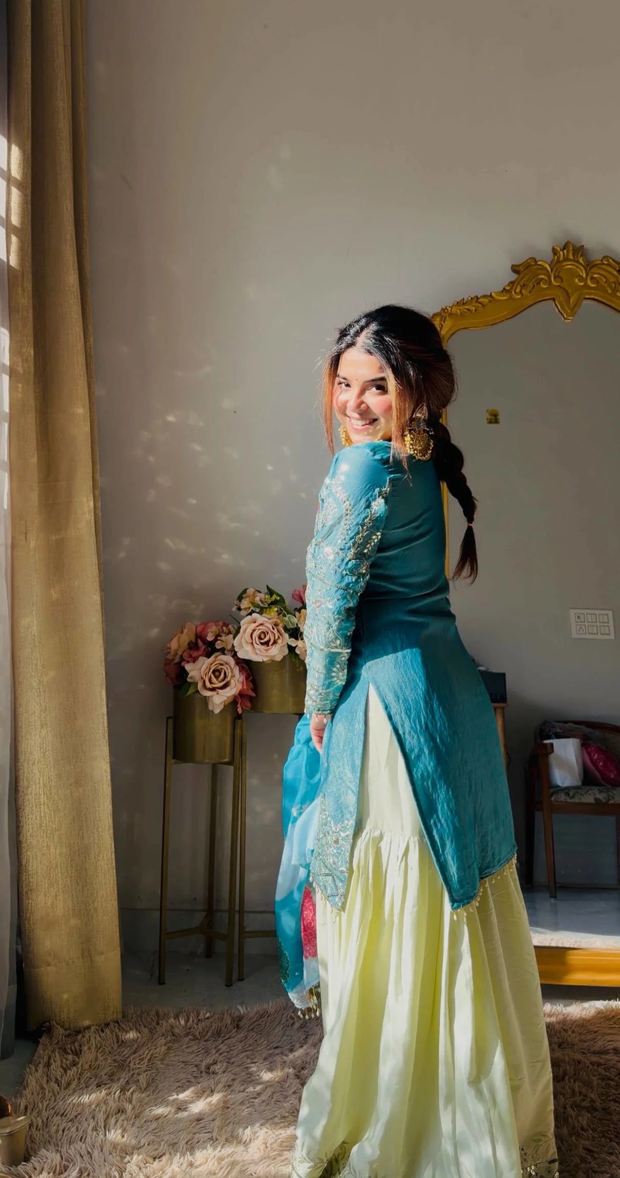 Festive Royalty: Fendy & Crepe Palazzo Set with Intricate Embroidery & Organza Dupatta
