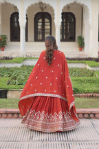 Heavy Sequins Embroidered Vichitra Silk Lehenga with Unstitched Blouse & Designer Dupatta
