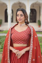 Heavy Sequins Embroidered Vichitra Silk Lehenga with Unstitched Blouse & Designer Dupatta
