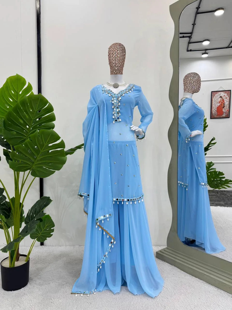 Premium Georgette Embroidered Suit with Threadâ€“Sequence Work