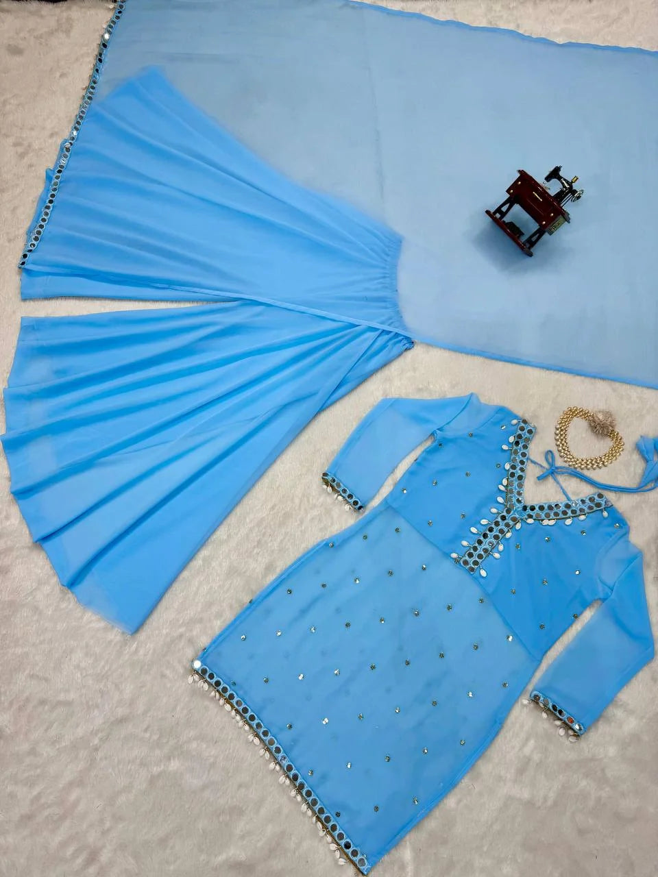 Premium Georgette Embroidered Suit with Threadâ€“Sequence Work