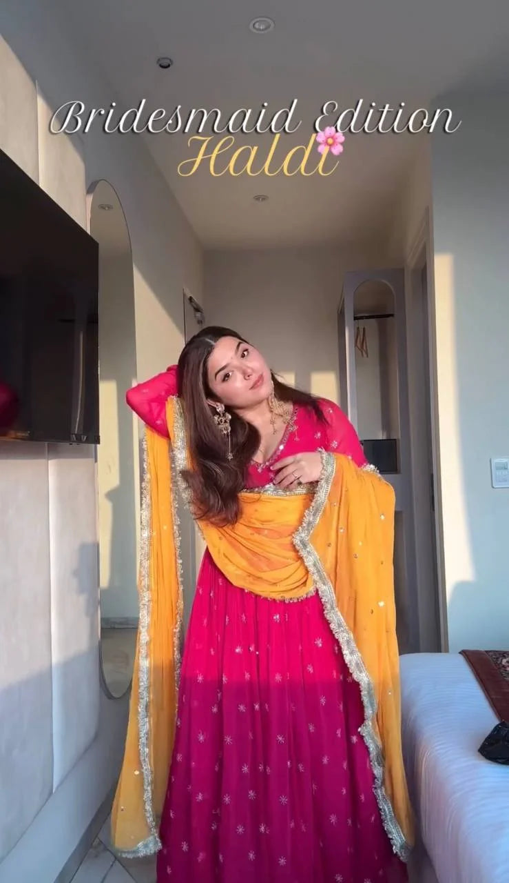 Designer Full-Length Georgette Anarkali Set With Fancy Sleeves & Dupatta