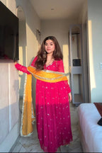 Designer Full-Length Georgette Anarkali Set With Fancy Sleeves & Dupatta