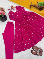 Designer Full-Length Georgette Anarkali Set With Fancy Sleeves & Dupatta