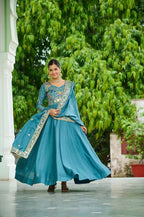 Vichitra Silk Heavy Sequence & Zari Embroidered Gown with Dupatta