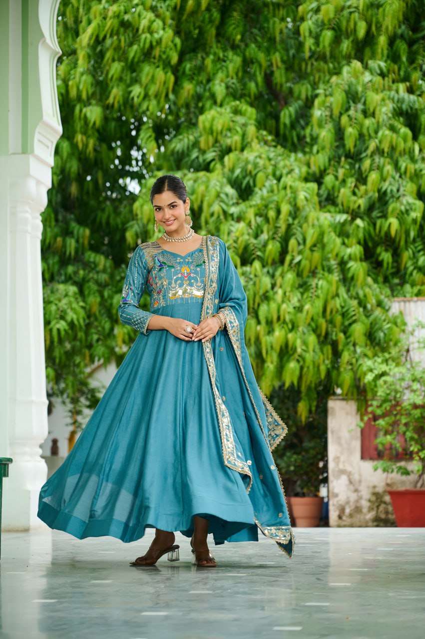 Vichitra Silk Heavy Sequence & Zari Embroidered Gown with Dupatta