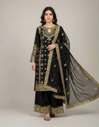 Stunning Heavy Embroidered Georgette Three-Piece Set