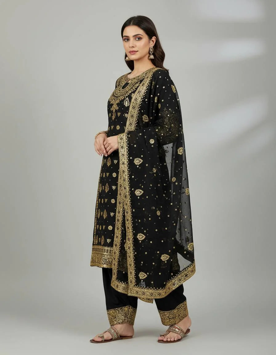 Stunning Heavy Embroidered Georgette Three-Piece Set