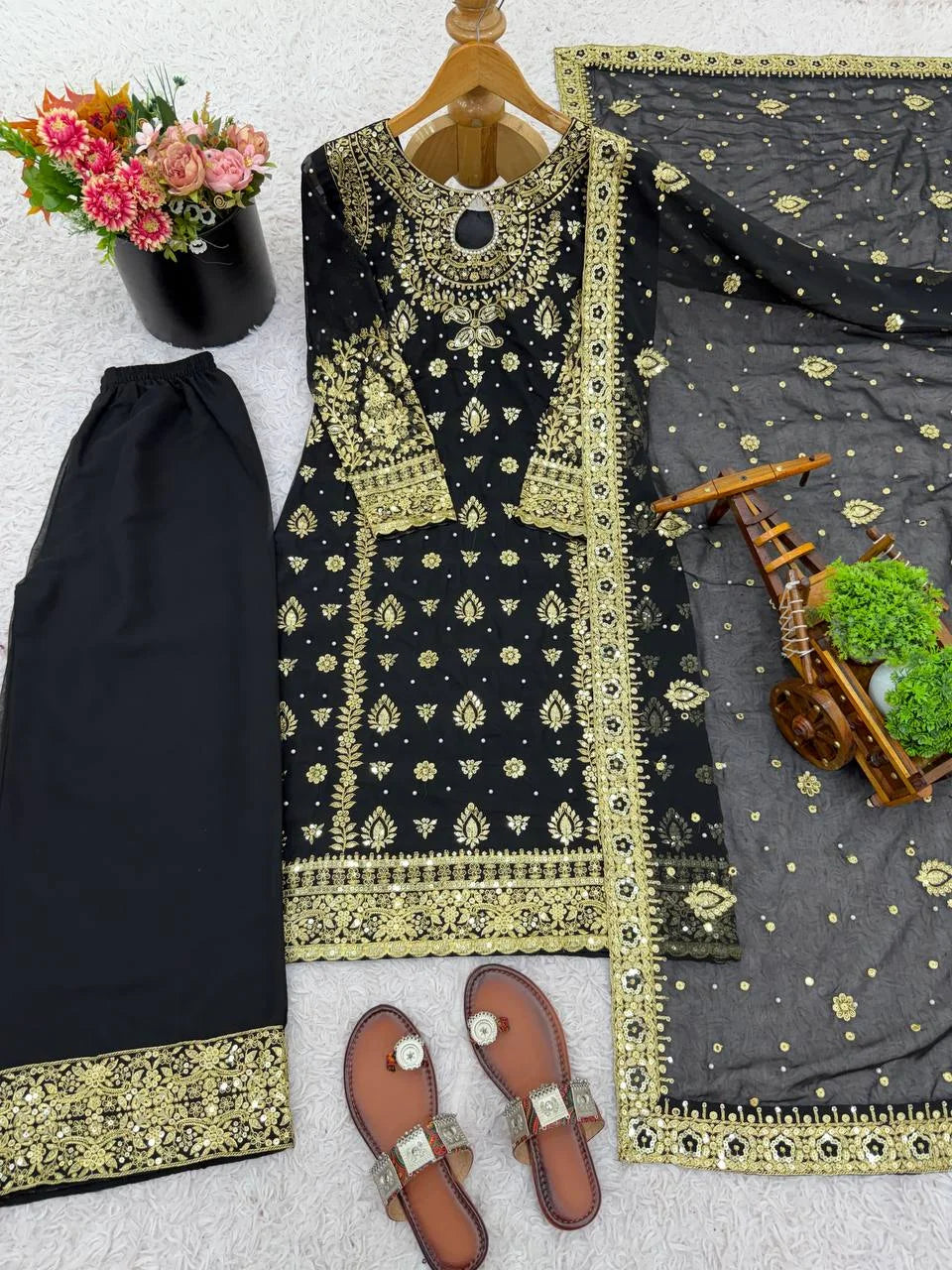 Stunning Heavy Embroidered Georgette Three-Piece Set