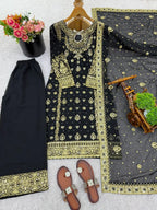 Stunning Heavy Embroidered Georgette Three-Piece Set