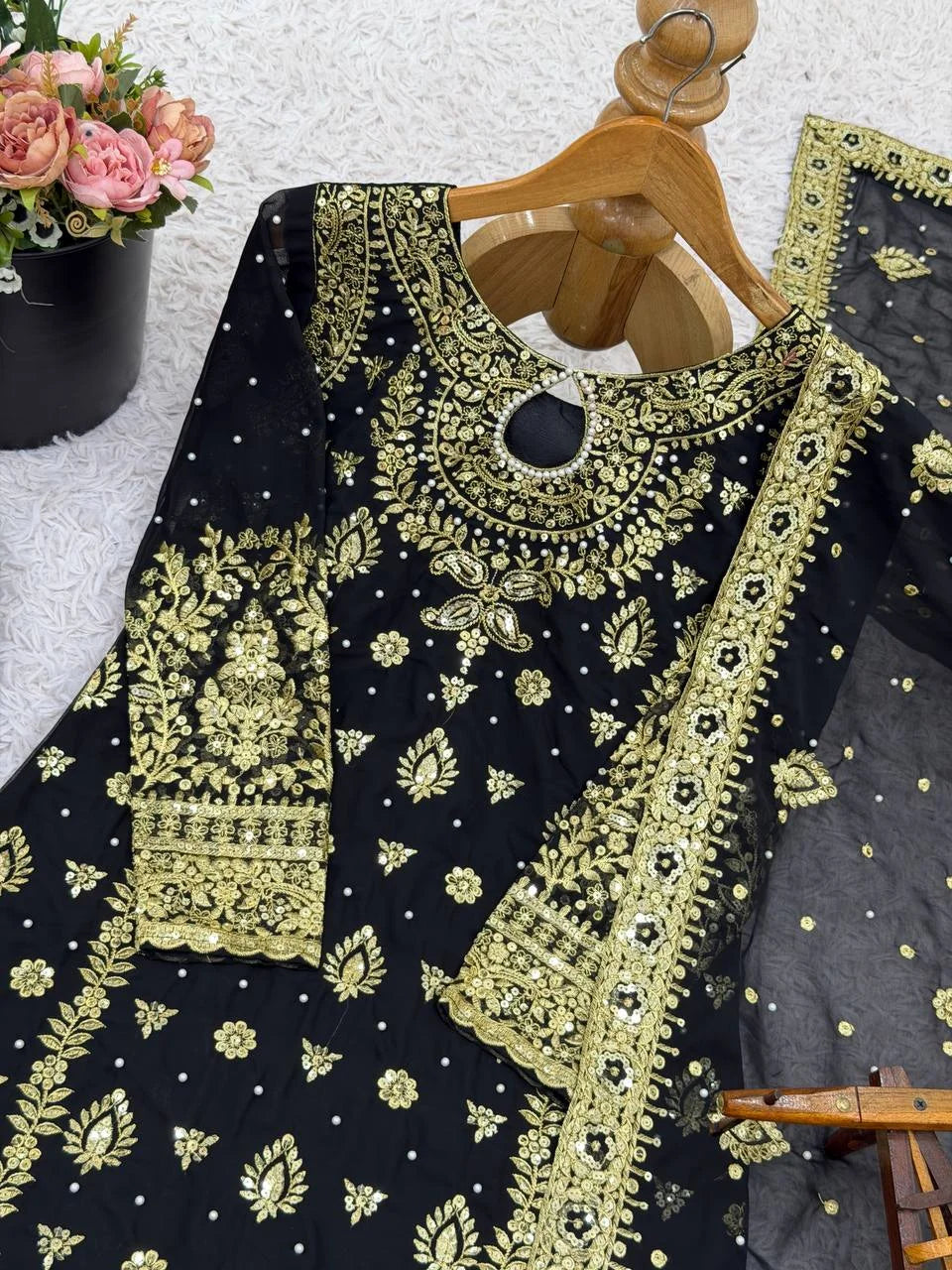Stunning Heavy Embroidered Georgette Three-Piece Set