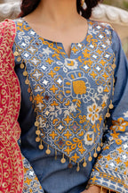 Summer Style Edit: Denim Cotton Kurti Set with Heavy Embroidery & Lace Work
