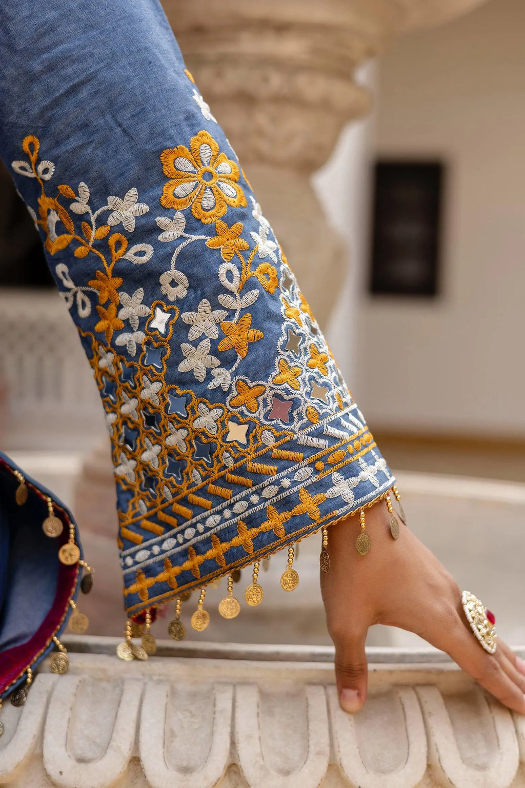 Summer Style Edit: Denim Cotton Kurti Set with Heavy Embroidery & Lace Work