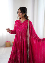 Mal Chanderi Ruffle Gown Set with Real Mirror Handwork