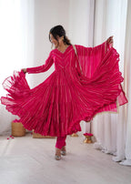 Mal Chanderi Ruffle Gown Set with Real Mirror Handwork