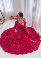 Mal Chanderi Ruffle Gown Set with Real Mirror Handwork