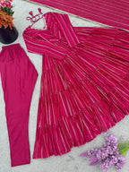 Mal Chanderi Ruffle Gown Set with Real Mirror Handwork