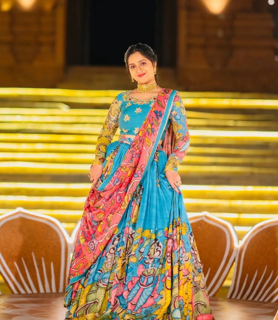 Premium Riyon Cotton Kalamkari Lehenga Choli Set