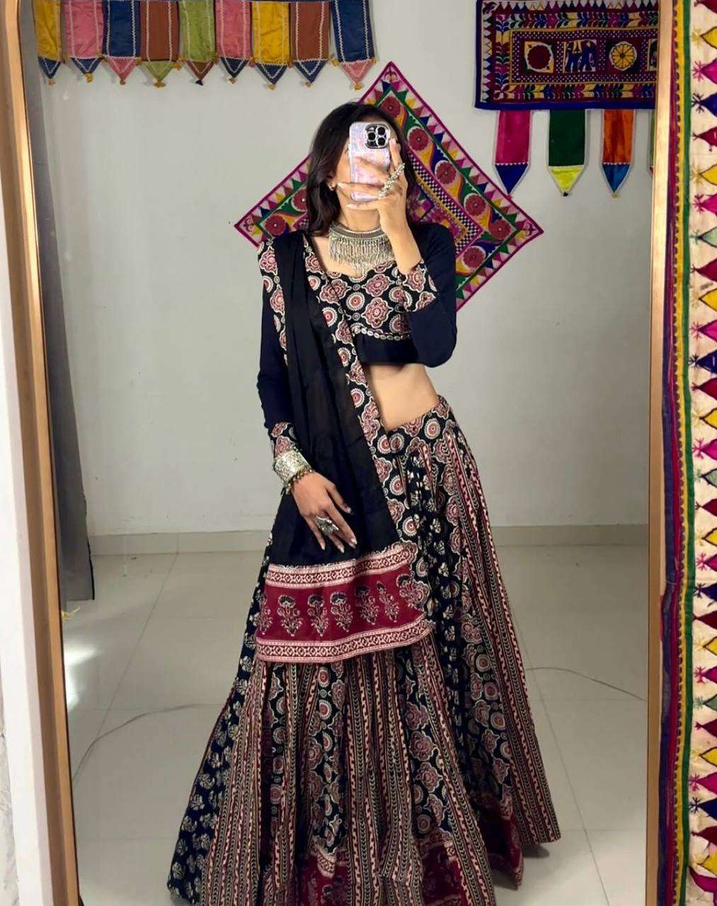 Printed Rayon Lehenga & Blouse â€“ Black Beauty Special