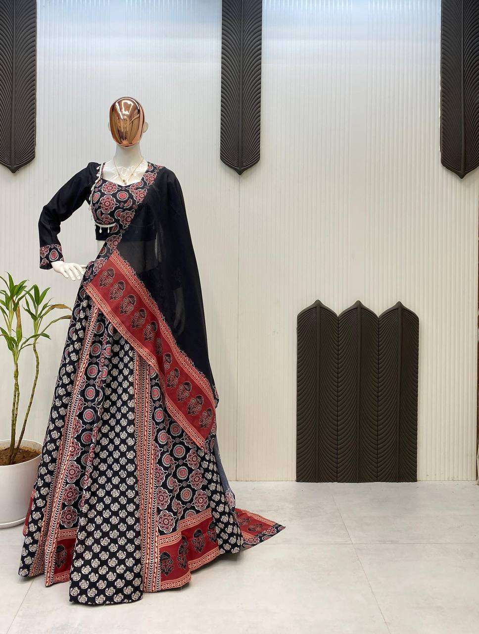 Printed Rayon Lehenga & Blouse â€“ Black Beauty Special