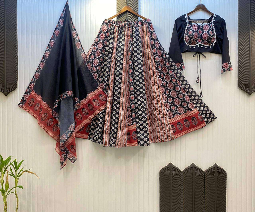 Printed Rayon Lehenga & Blouse â€“ Black Beauty Special