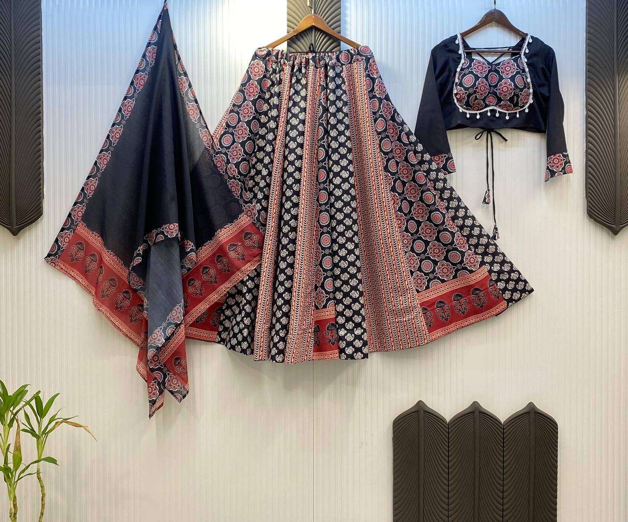 Printed Rayon Lehenga & Blouse â€“ Black Beauty Special