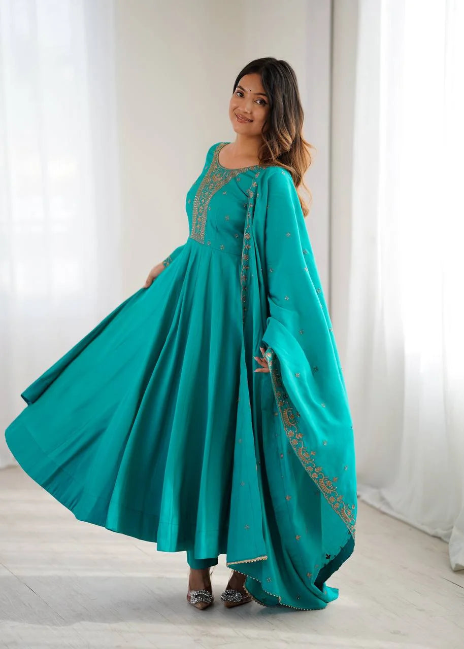 Designer Handwork Chanderi Silk Anarkali Set