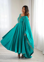 Designer Handwork Chanderi Silk Anarkali Set