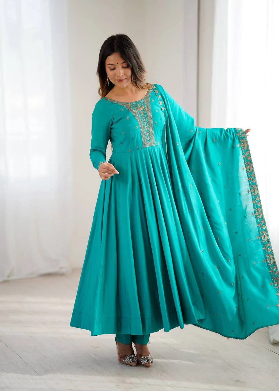 Designer Handwork Chanderi Silk Anarkali Set
