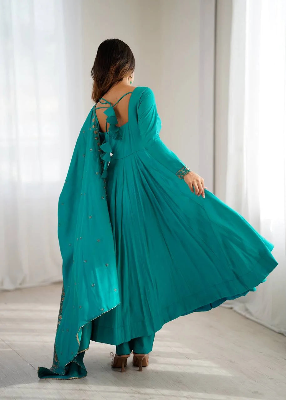 Designer Handwork Chanderi Silk Anarkali Set