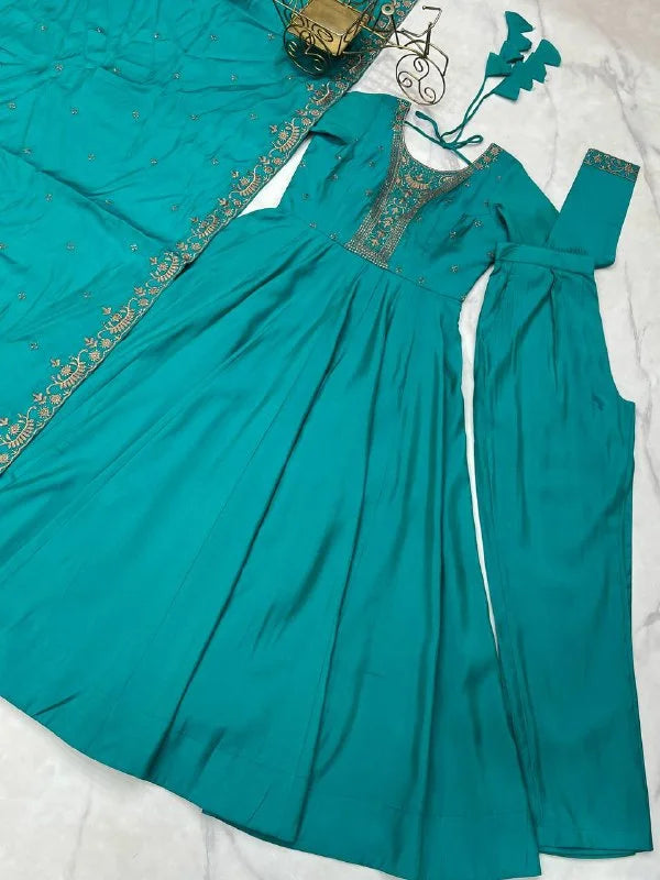 Designer Handwork Chanderi Silk Anarkali Set