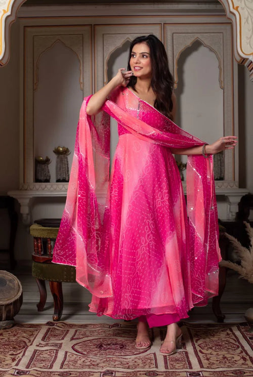 Designer Faux Georgette Digital Print Set with Real Mirror Handwork
