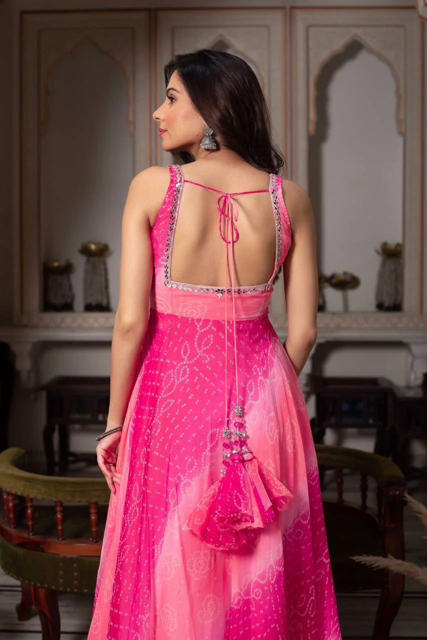 Designer Faux Georgette Digital Print Set with Real Mirror Handwork