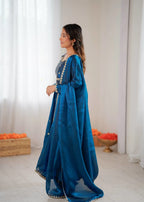 Stunning Teal Blue Gown Outfit with Pent & Dupatta : Classy & Trendy