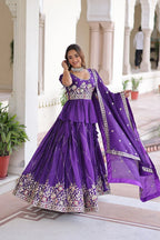 Gold Crush Embroidered Lehenga Set with Designer Peplum Blouse & Lace Dupatta